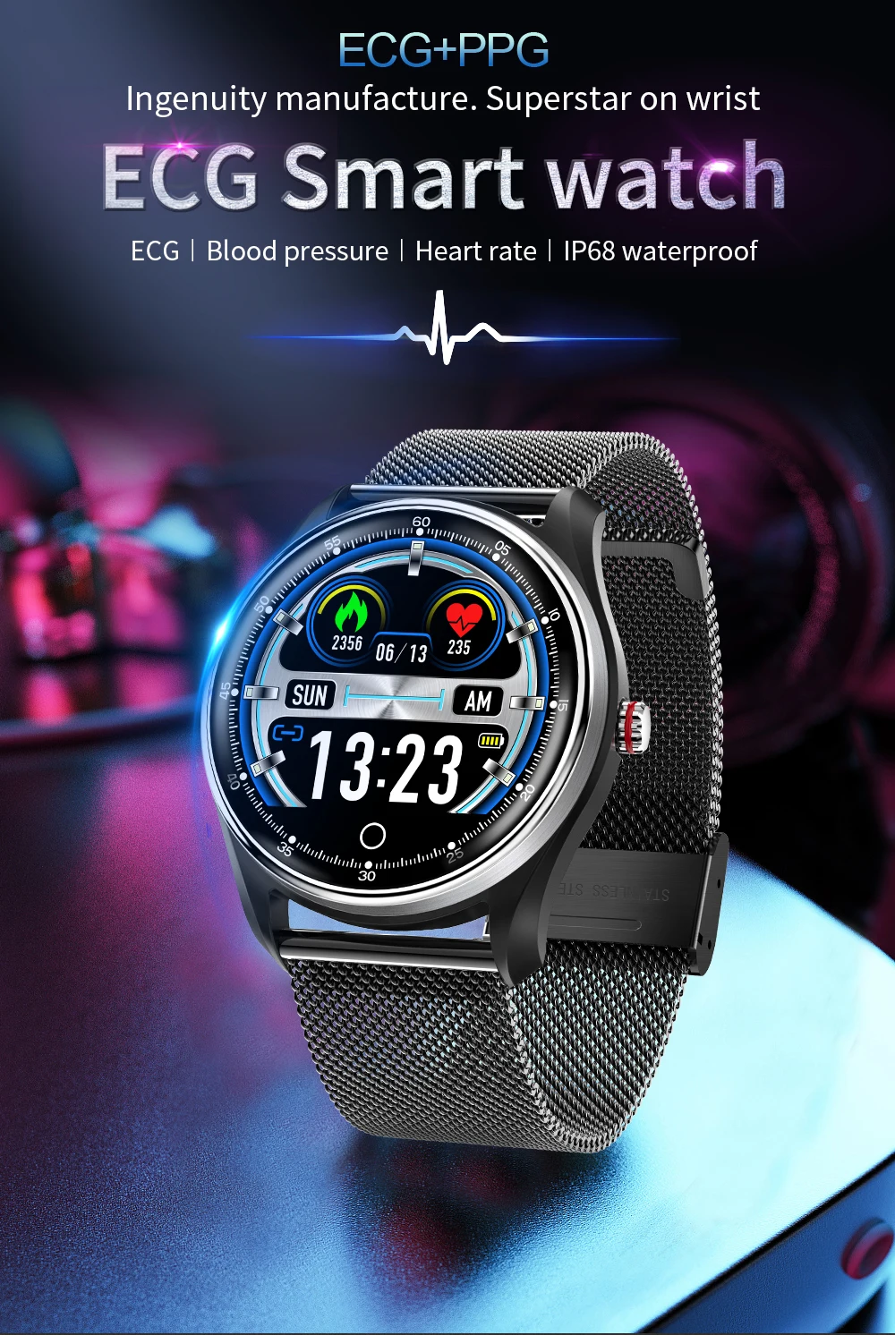 UTELITE Смарт-часы для мужчин фитнес-трекер IP68 Водонепроницаемый кровяное давление сердечный ритм ЭКГ PPG монитор для huawei Xiaomi Apple Phone
