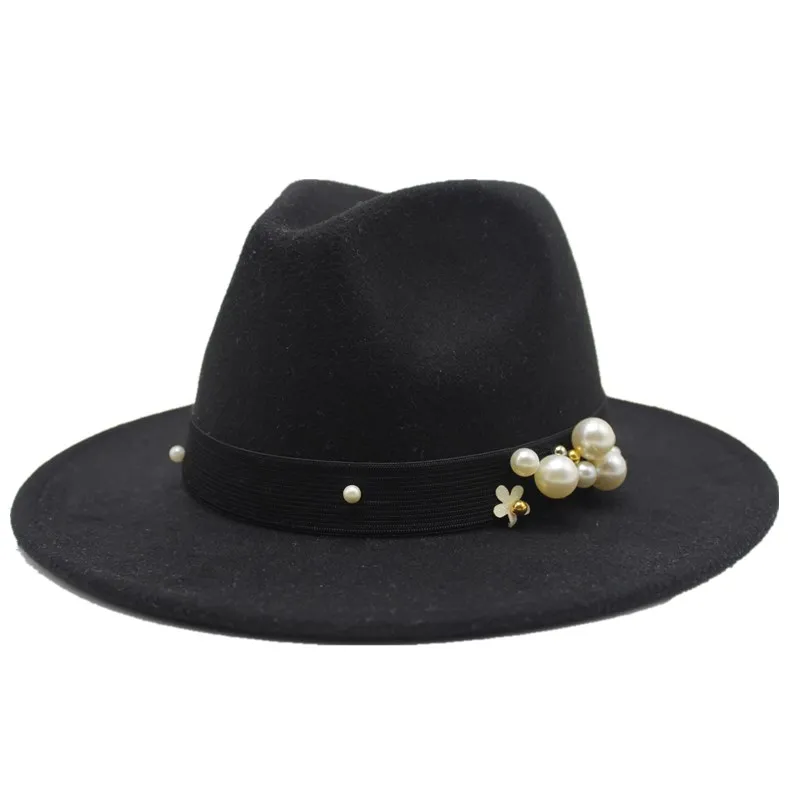Seioum 14 цветов Женская фетровая шляпа с широкими полями Имитация шерстяная шляпа шляпы в стиле джаз шляпа Классическая фетровая мягкая женская шляпа в форме колпака верхняя шапка - Цвет: black