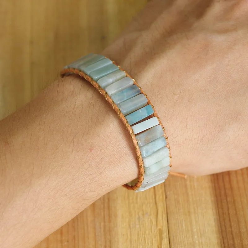 Bracciale Bohémien Regolabile In Pietra Naturale E Pelle - Gioiello Chakra Colorato Con Perline A Tubo, Stile Vintage, Fatto A Mano (Arancione)