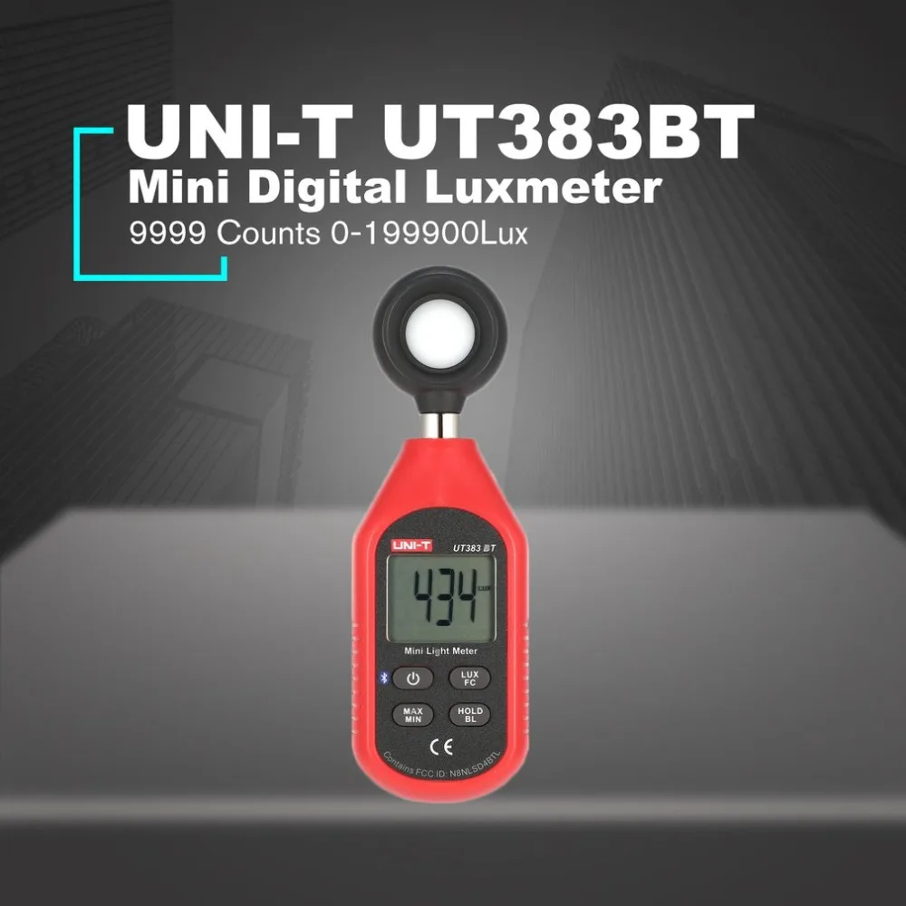 UNI-T UT383BT Bluetooth, Мини Цифровой Люксметр, ЖК-светильник, измеритель яркости, тестер, ручной люминометр, фотометр 0-199900Lux