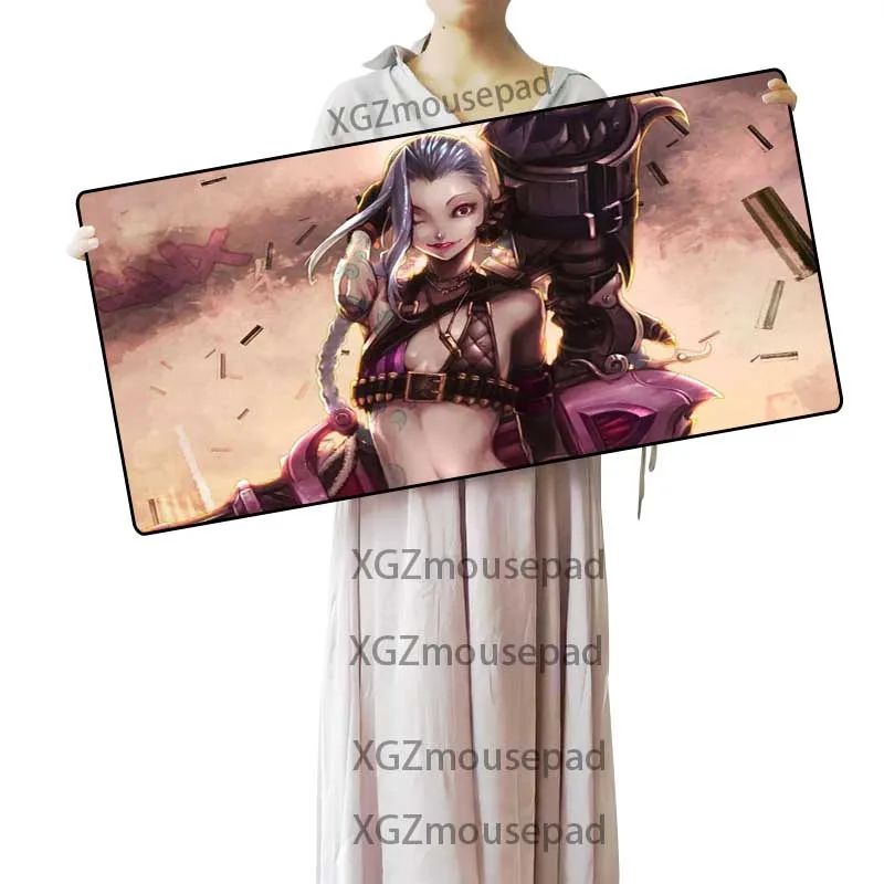 XGZ Custom Large Gaming Mouse Pad Black Lock Edge Anime Sexy Girl Jinx Computer Keyboard Table Mat