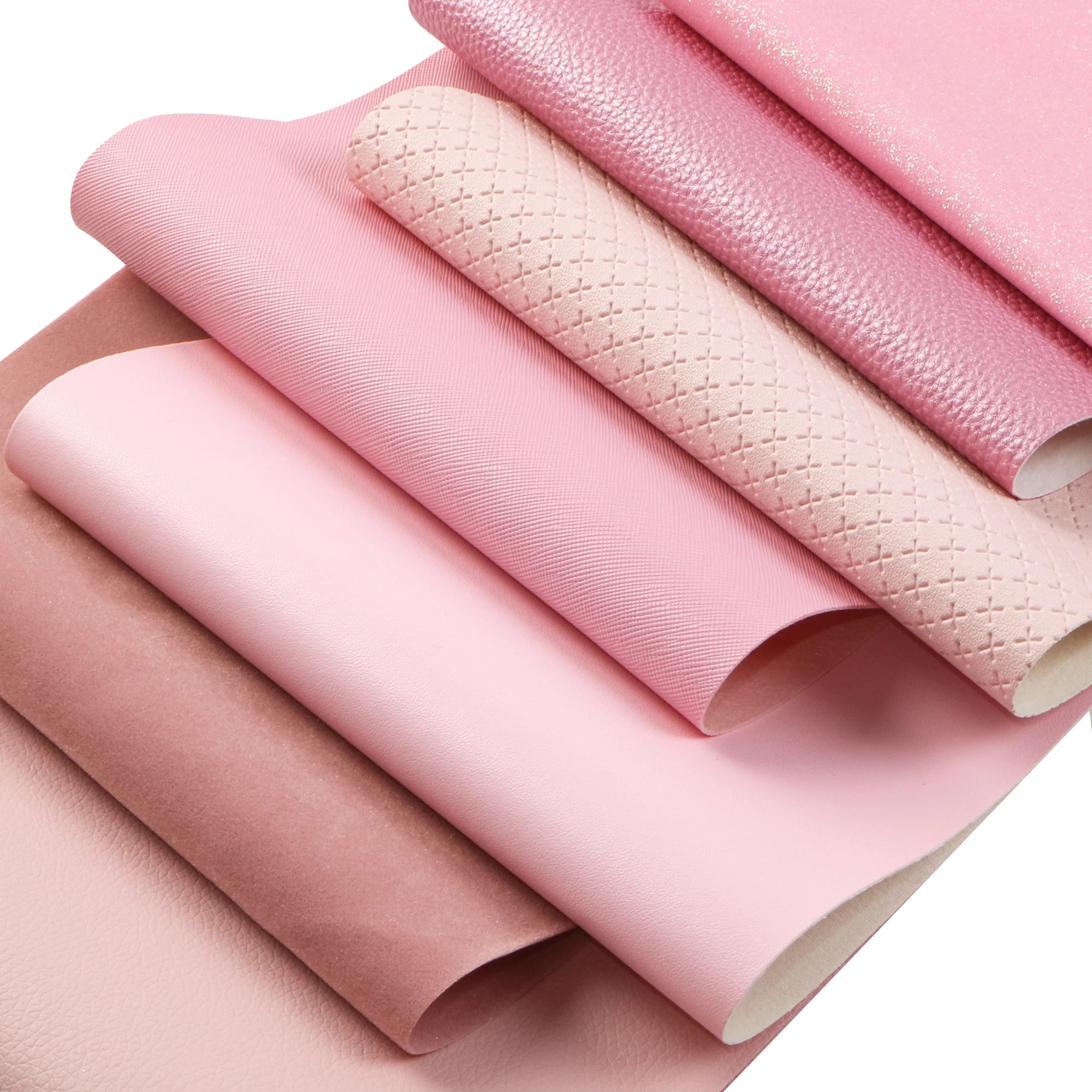 Pink Series Glitter Faux Leather Sheets Velvet Pearl Light Shimmer Synthetic Leather Velvet A4 Size for DIY Handmade Bags