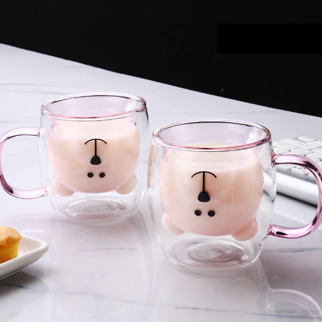 4/lot Glass Mugs For Tea Milk Double Wall Glass Mug, Bear Cat Dog Animal  Double-layer Glass Mug Coffee Cup, Christmas Mug Gift - Mugs - AliExpress