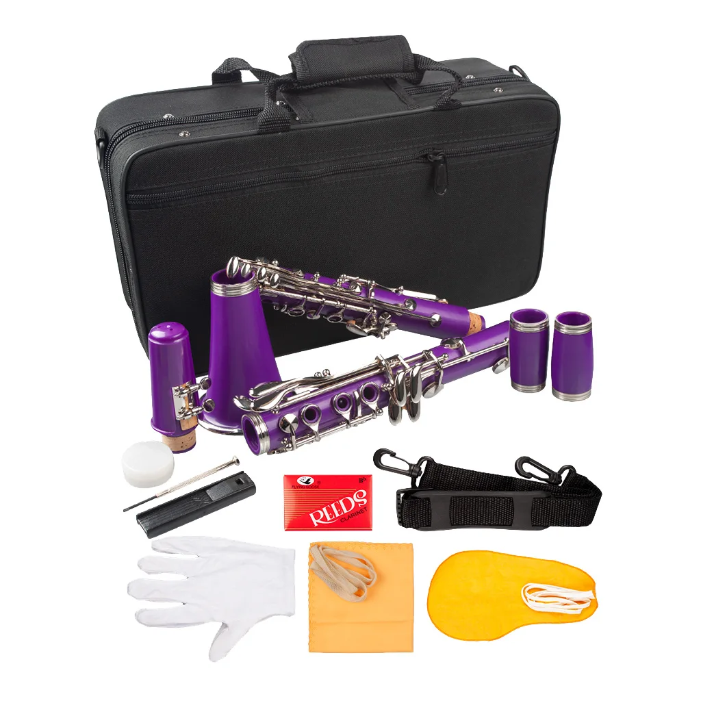 

Beginner Student B Flat Clarinet Set with Carry Case PVC Purple