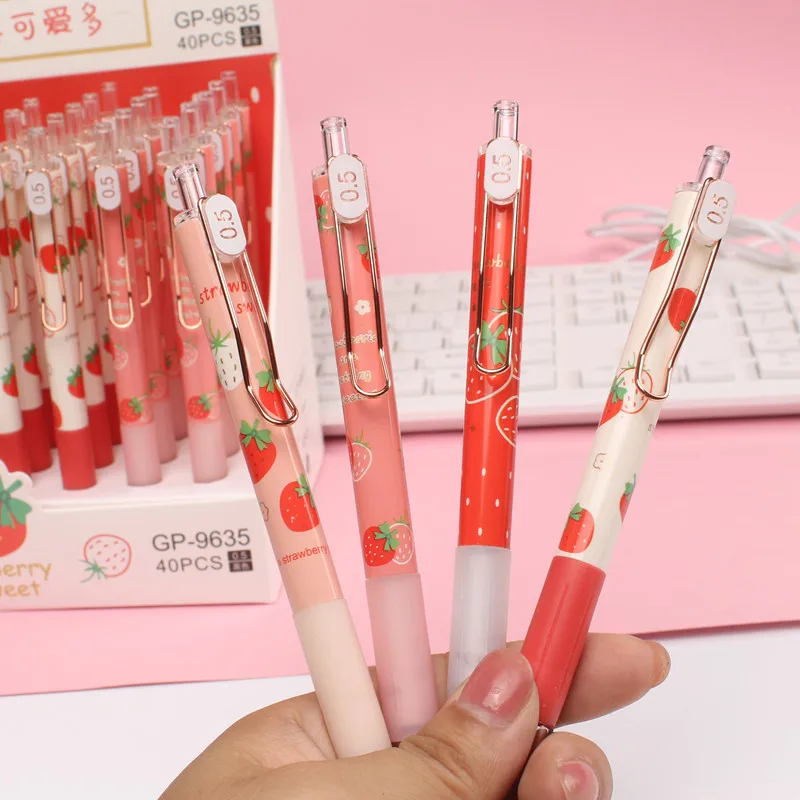 4pcs/set Gel Pens Black Kawaii Cute Strawberry Pink School Supplies