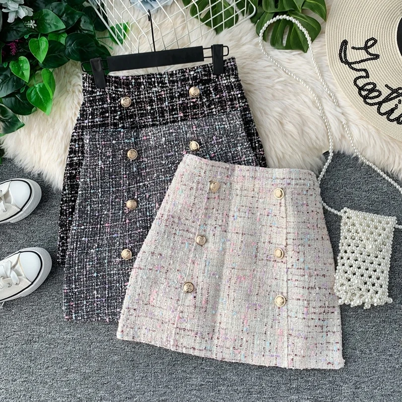 

Taotrees Autumn Knit High Waist Slim A-line Fashion Double-breasted Bag Hip Short Skirt