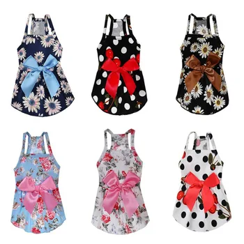 Summer Small Floral Dog Dress Bow Princess Dog Dress For Dogs Skirt Cute Princess Dog Wedding Dresses York Clothes Pet Dress 4