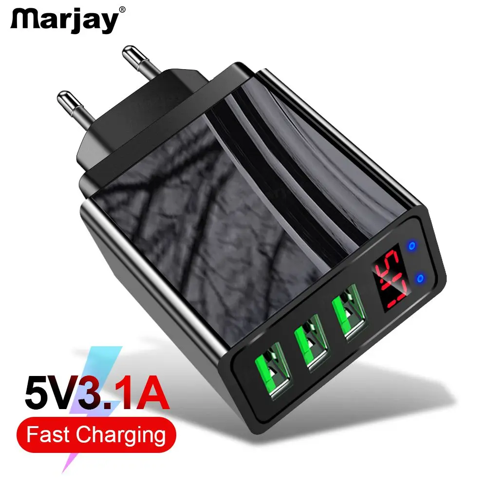 

Marjay 3 Port USB Charger LED Display EU US Plug 3.1A Smart Fast Charger Wall Mobile Phone Charger For iPhone Samsung Xiaomi LG