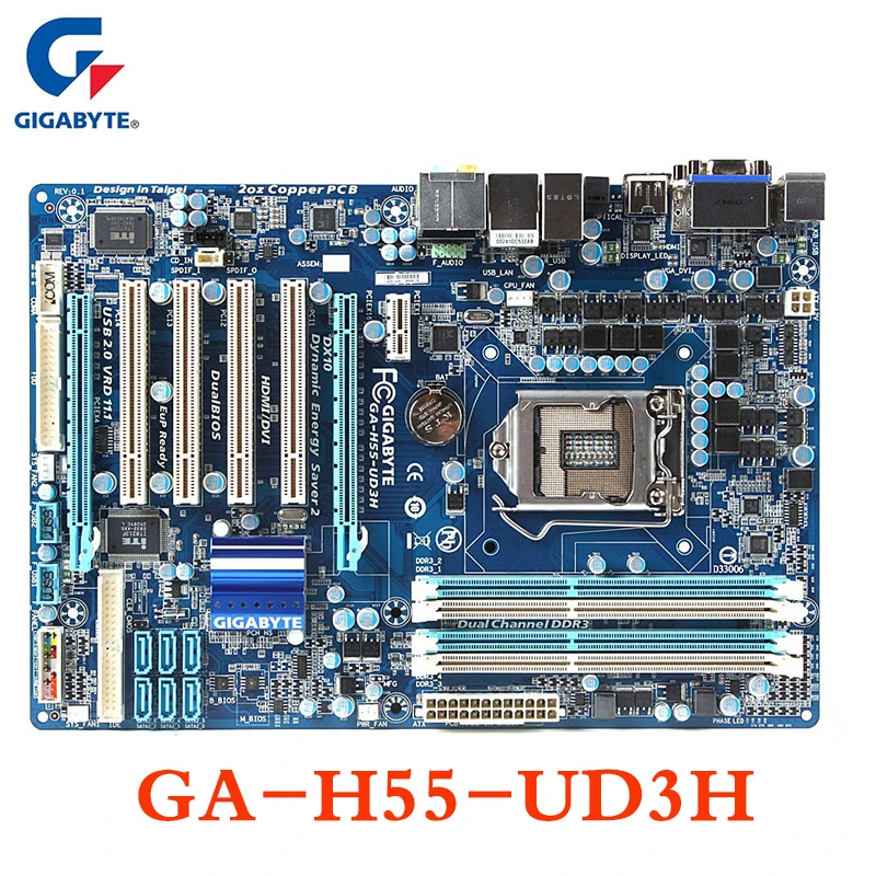 

100% Gigabyte GA-H55-UD3H материнская плата для Intel H55 DDR3 SATA II 16B LGA1156 H55 UD3H настольная системная плата может использоваться