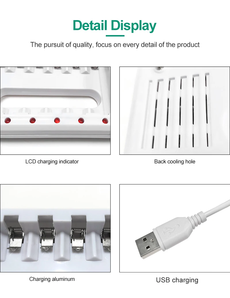 PUJIMAX Rechargeable Battery Charger USB Output 8 Slots Fast Charging Short Circuit Protection suitable for AAA/AA Battery Tools battery charger,fast charger,charger adapter,battery charger adapter