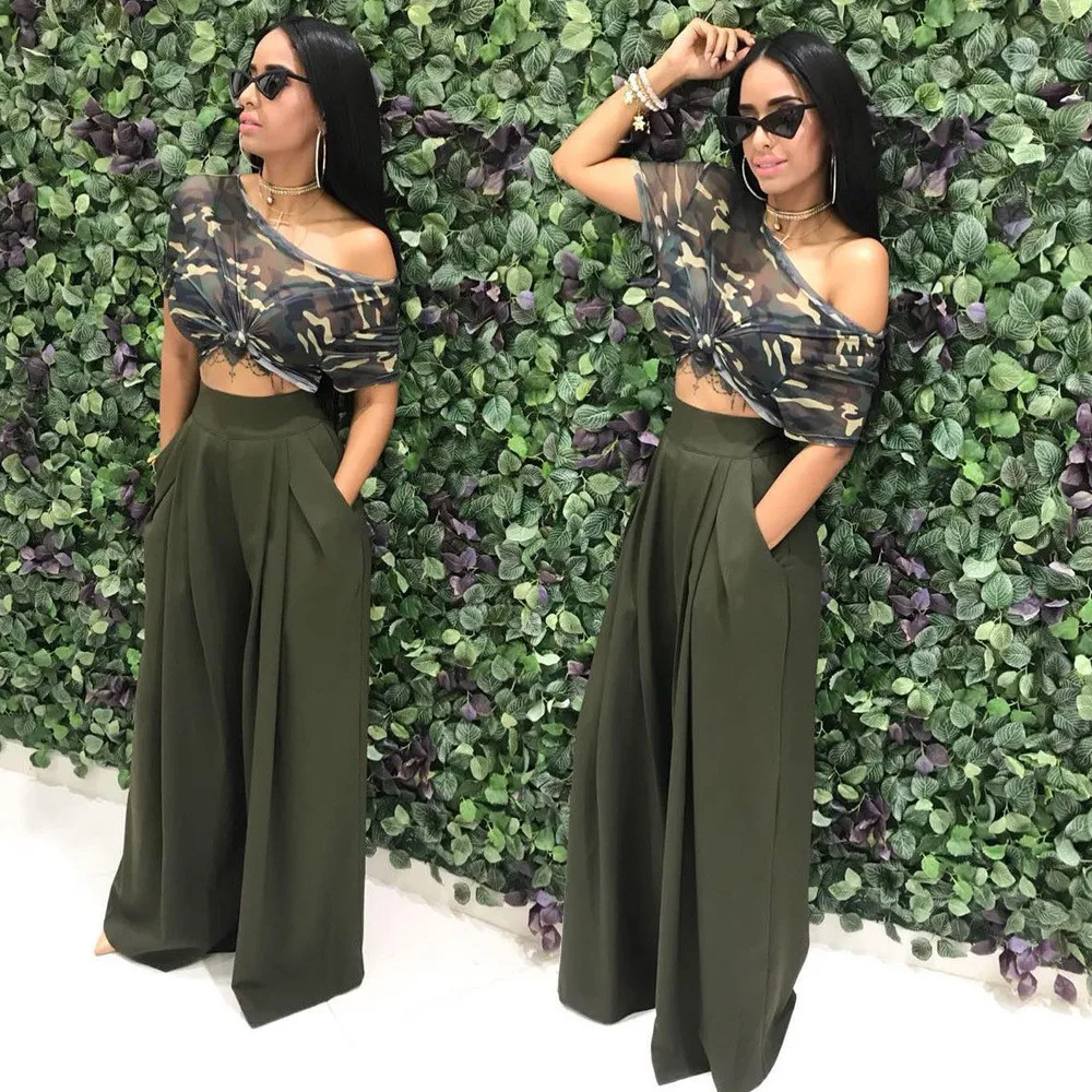 Women's Casual Loose Palazzo Pants with Elastic Waist and Pockets - Autumn High Waisted Wide Leg Trousers, Pleated Long Culottes Pants image 4
