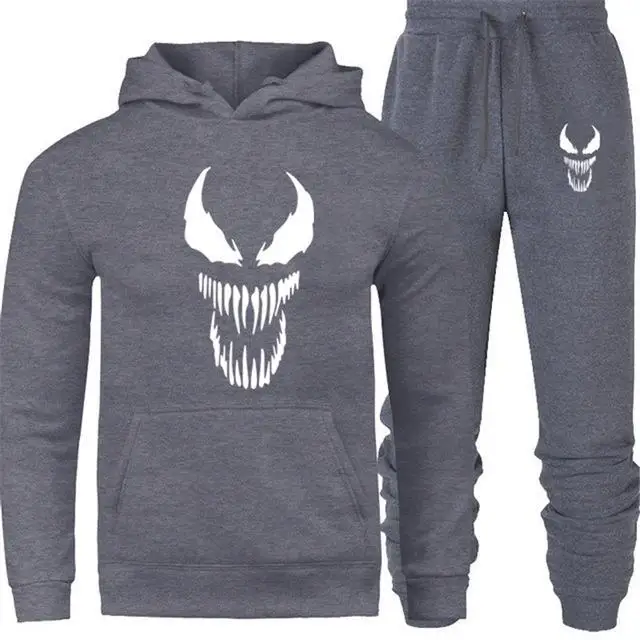 Новинка, брендовый спортивный костюм, модный, Venom, мужская спортивная одежда, два предмета, наборы, все, хлопок, флис, Толстая Толстовка с капюшоном+ штаны, спортивный костюм для мужчин - Цвет: Dark grey Dark grey