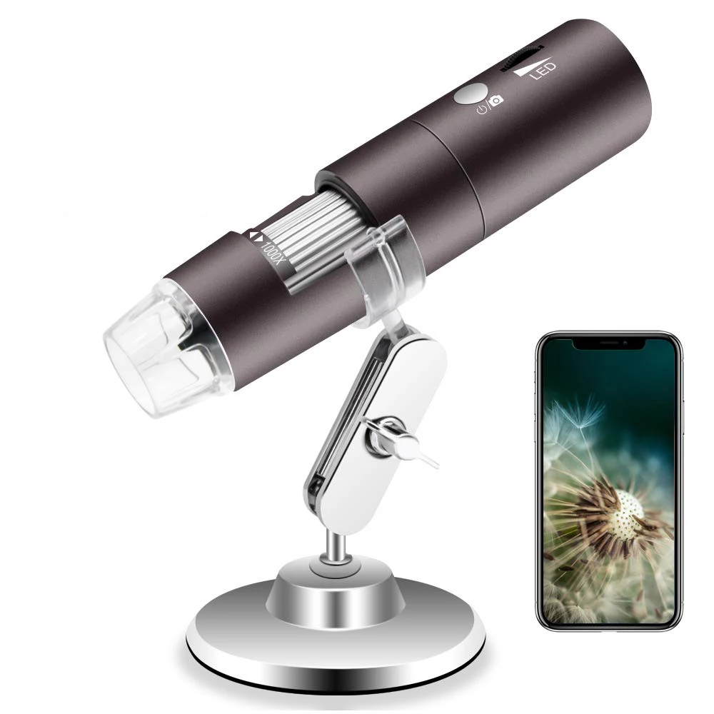 

2MP USB Digital Microscope Rechargeable 1000X 8 LED Magnification Endoscope Mini Pocket Camera with Carrying Case & Metal Stand