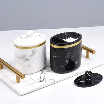 

1 Pc Marble Pattern Cotton Swab Storage Box Toothpick Storage Box With Lid Swab Box Home Toothpick Holder Storage Box