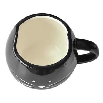 

New Coffee Cup White Cat Animal Milk Cup Ceramic Lovers Mug Cute Birthday gift,Christmas Gift(Black)