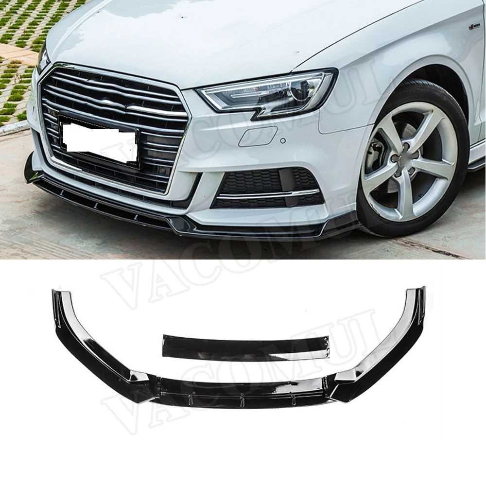 Передний бампер спойлер для Audi A3 Sline S3 Not Standard 2017 2018 2019 ABS Carbon Look Black Head Chin Guard
