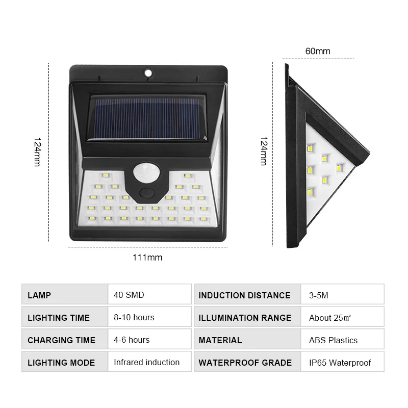 40 LED Solar Power Light 3 Modes Human Body Sensor 4pcs Solar Wall Lamp Outdoor Waterproof Energy Saving Garden Yard Lights