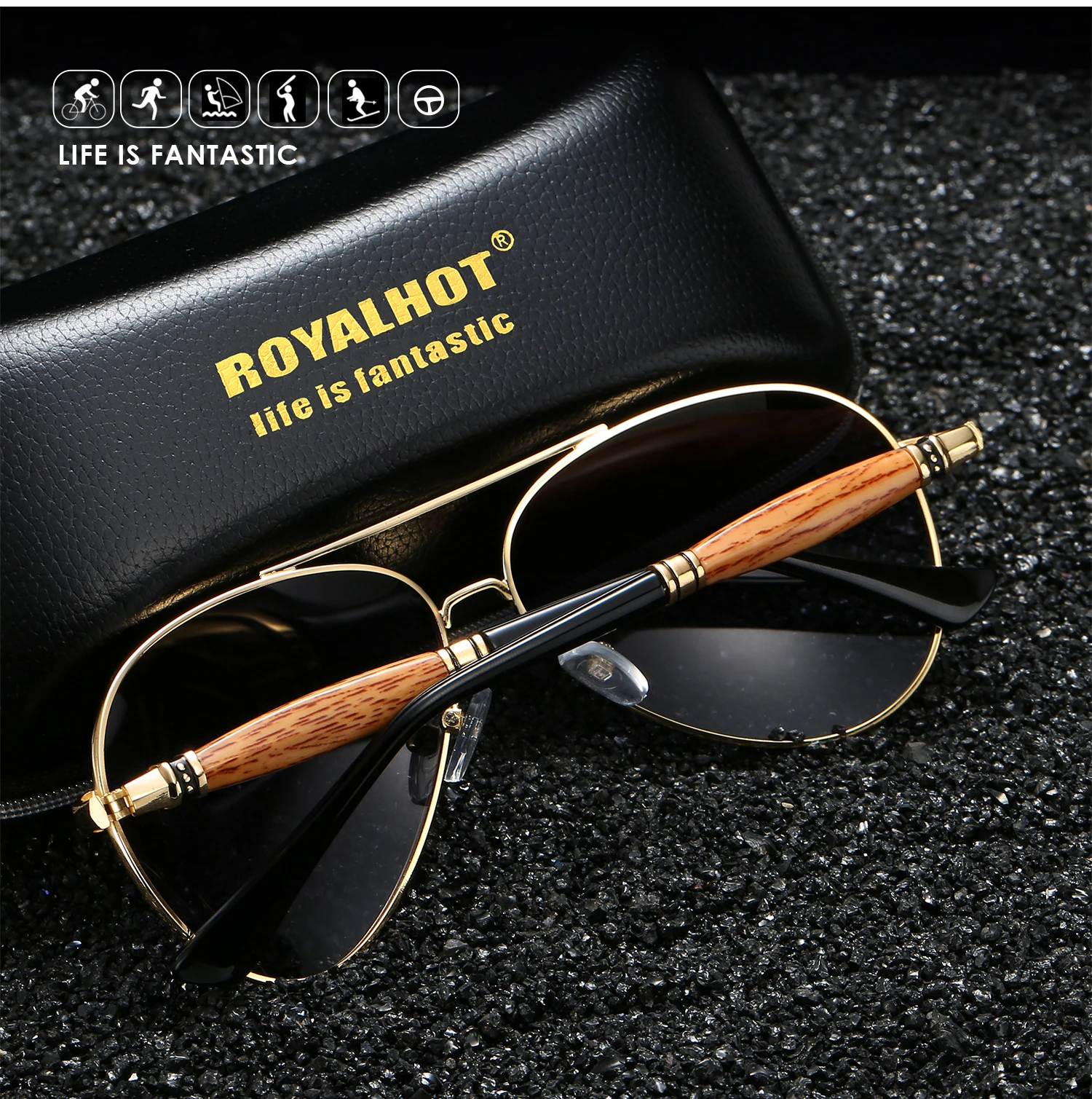 RoyalHot Men Women Polarized Sunglasses Oval Aloy&Wood Frame Sun Glasses Driving Glasses Shades Oculos masculino Male 900151