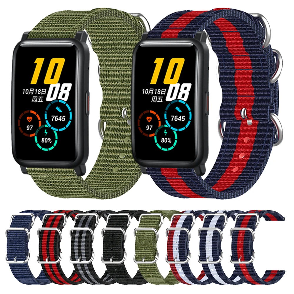 

Quick release Fabric Strap For Huawei HONOR ES Watch Band Silver Ring Buckle Woven Nylon Watchband Bracelet
