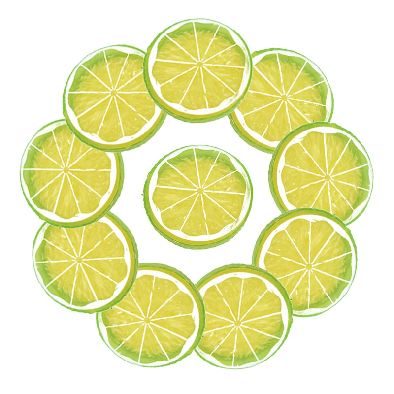 Green 10 шт., 5 см, искусственные кусочки лимона, пластиковые, имитация фруктов, кусочки лимона, для дома, вечерние, для кухни, декорации, сцены, реквизит - Цвет: Green