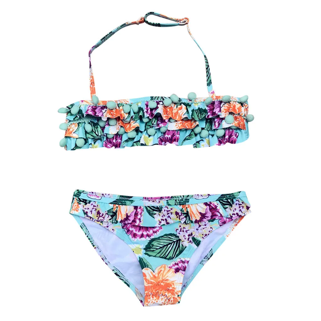 

TELOTUNY 2020 Toddler Kids Baby Girls Ruffles Floral Strap Swimsuit Beach Swimwear Bikini Set Infant Kids Baby Fashion 2-8Y