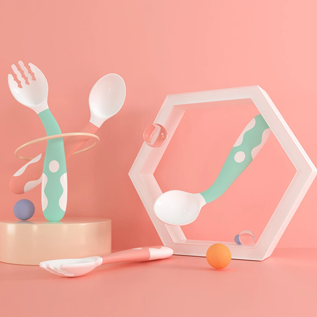 2pcs Silicone Baby Toddler Infant Spoons Fork Learn To Eat Safety Baby Newborn Toddler Spoons Folks Feeding