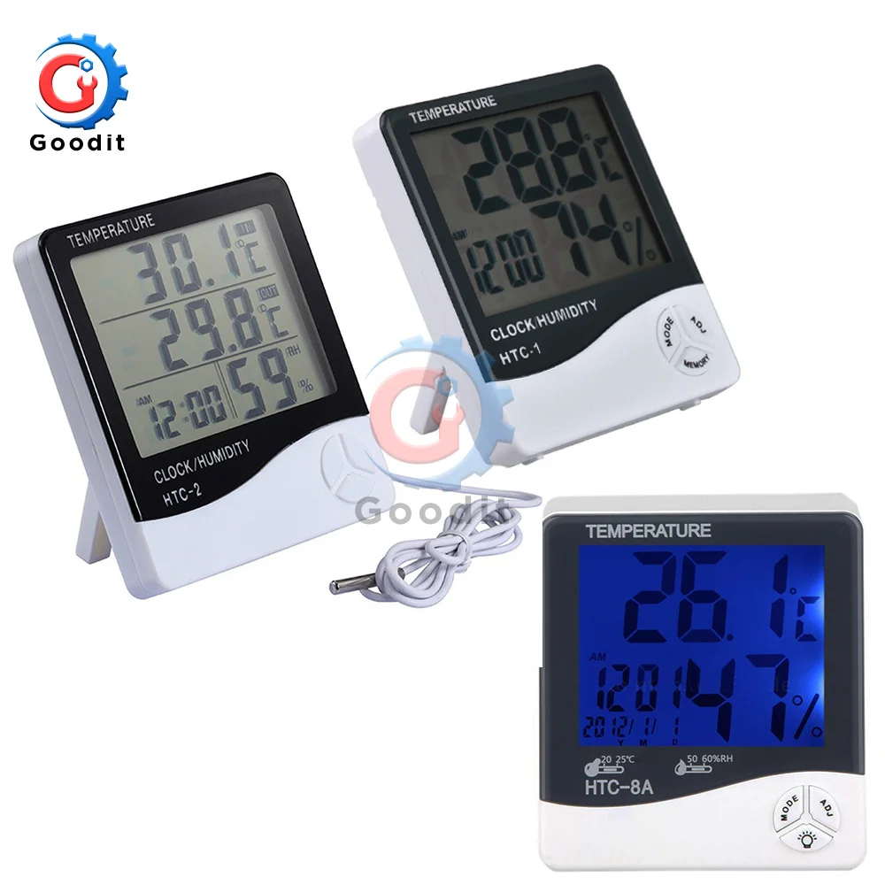 

Weather Station HTC-2 HTC-1 HTC-8A Indoor Outdoor Thermometer Hygrometer Digital LCD C/F Temperature Humidity Meter Alarm Clock