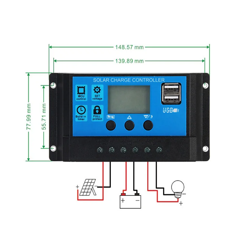 12 В 24 В ШИМ Солнечный контроллер заряда lcd Dual USB 5 в выходной регулятор PV контроллер зарядного устройства для аккумуляторов