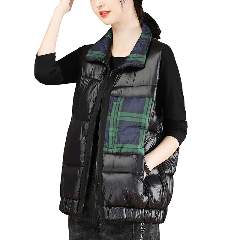 

Warm Down Vest 2020 Women New Style Plaid Waistcoat Vest Female Outer Wear Waistcoat Coat Down Cotton-padded Jacket Thick OK928