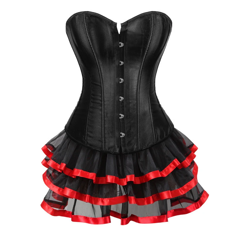 Bustier and Corsets Body Shapewear Women Gothic Clothes Corset Dress Burlesque Costume Black Corset Top and Skirt Set Plus Size