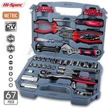 

Hi-Spec 67pc 1/4 3/8 Driver Socket Set Metric General Hand Tool Set with 72Teeth Ratchet Torque Wrench Universal Joint Extension