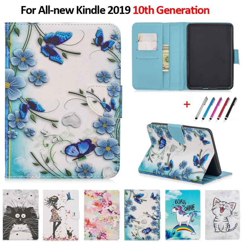 Funda для Kindle чехол Kawaii Единорог кошка девушки цветок Краска кожаный бумажник Стенд чехол для Kindle 10th поколение чехол