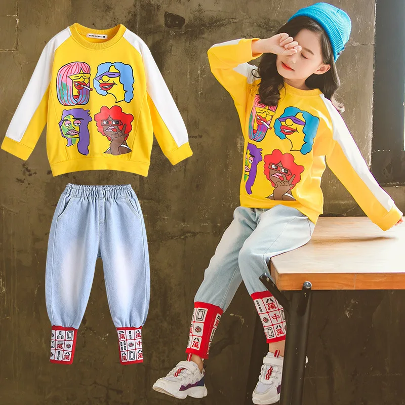 

Girl'S Suit 2020 Autumn Anime Cartoon Printed Mahjong Denim Suit Big Boy GIRL'S Tide Ride