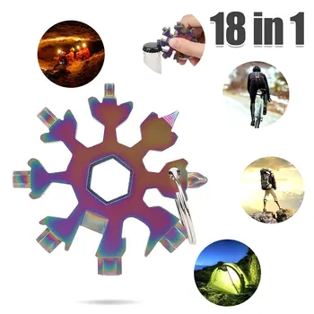 

6 Color 18 In 1 Multifunctional Snowflake Tool Spanner Hex Wrench Snowflake Tool Card Screwdriver Outdoor Hike Newyear Key Chain