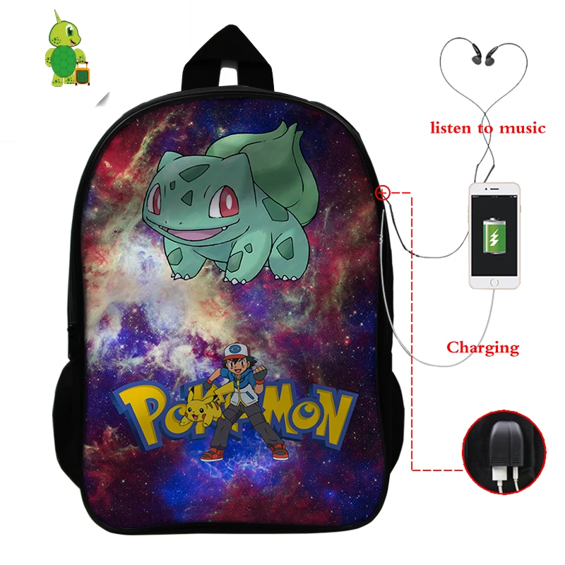 12 Рюкзак для ноутбука Pokemon Pikachu Gengar Eevee с зарядкой через USB, школьные сумки для мальчиков и девочек-подростков, рюкзак с рисунком, дорожные сумки на плечо - Цвет: 12