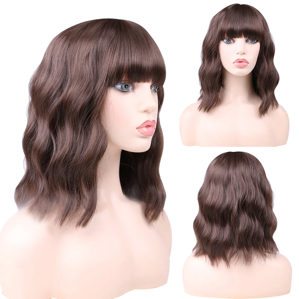 

Synthetic Short Bob Wig With Bangs for Women Synthetic Bob Wigs Top Skin Wig for Party Daily Use Shoulder Length