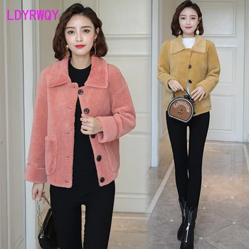 

2019 autumn and winter models velvet sheep shearing female lamb fur fur jacket jacket Turn-down Collar
