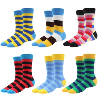 

PEONFLY 1 Pair Men's Funny Happy Socks Colorful Striped Plaid Geometric Calcetines Casual Harajuku Hip Hop Cotton Socks Sokken