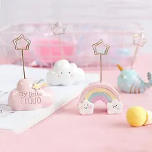 Coloffice Kawaii Desktop Card Holder Note Clip Creative Cute Cartoon Rainbow Message Folder Business Card Holder Decoration 1PC creative food modeling favorite news folder resin japan zakka decoration kawaii bread shape business card holder