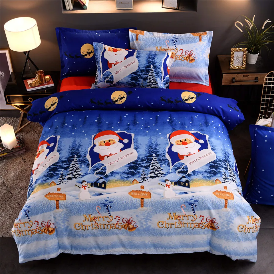 

Christmas Bedding Set Duvet Cover with Pillowcases Snow Santa Claus and Christmas Tree Elk Home Textiles 3pcs Drop Ship