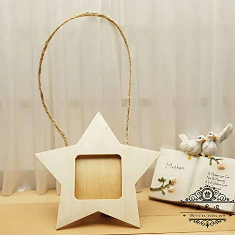 

10PCS Christmas DIY Wooden Photo Frame Hanging Paper Picture Holder Wall Decoration Five-pointed Star Party Photo Booth Props