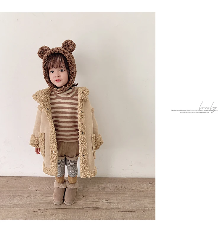 Winter new fashion baby girls hooded thicking warm Cotton padded coat Children Fur on Both Sides wear Outerwear