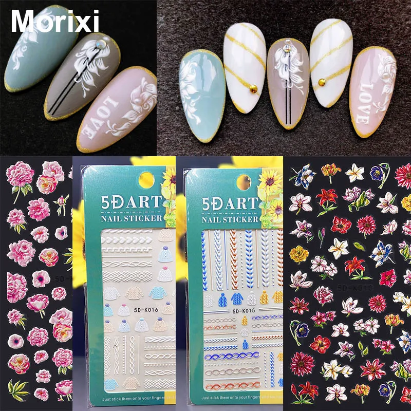 

Morixi 5D nail art sticker Rose flowers butterfly animals nude white red pink painting self glue nail decals WG081