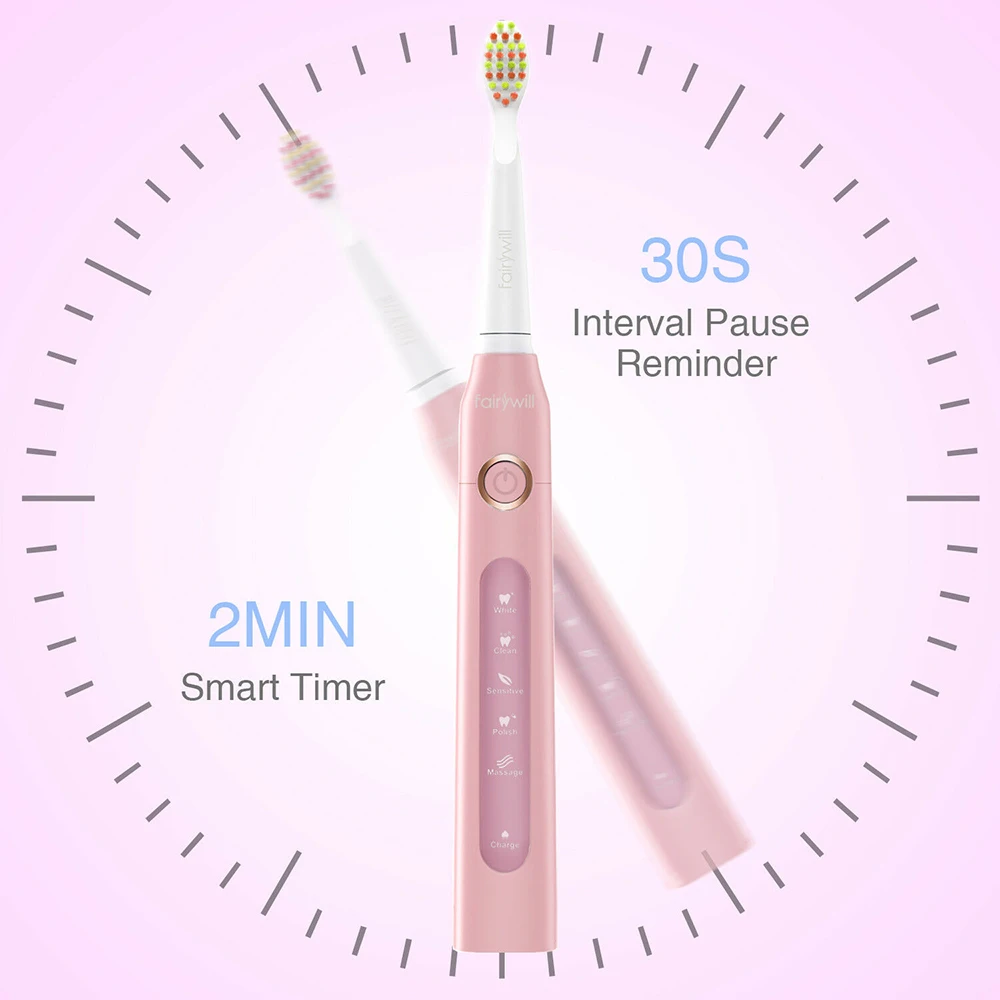 Fairywill Ultrasonic Automatic Tooth Brush Rechargeable Waterproof IPX7 Timer 5 Modes 3 Brush Heads Electric Toothbrush FW-507 Fairywill Ultrasonic Automatic Tooth Brush Rechargeable Waterproof IPX7 Timer 5 Modes 3 Brush Heads Electric Toothbrush FW-507