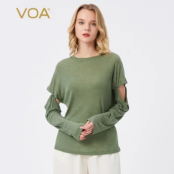 

VOA Summer New Multi-Colored Options round Neck Detachable Uneven Length of Sleeves Loose Pullover Creative Fashion T-shirt BZ07
