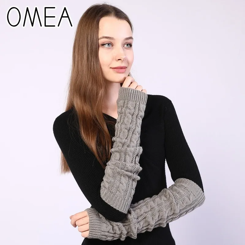 OMEA женские вязанные рукава с твист косичка шаблон половина пальца перчатки сплошной цвет весна рука рукав нарукавники женские теплые