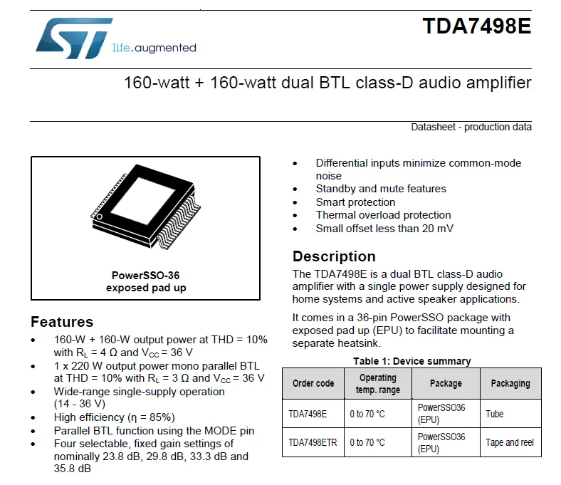TDA7498E Высокая мощность цифровой усилитель мощности доска 2,0 HIFI стерео 160 Вт* 2 Поддержка BTL220W