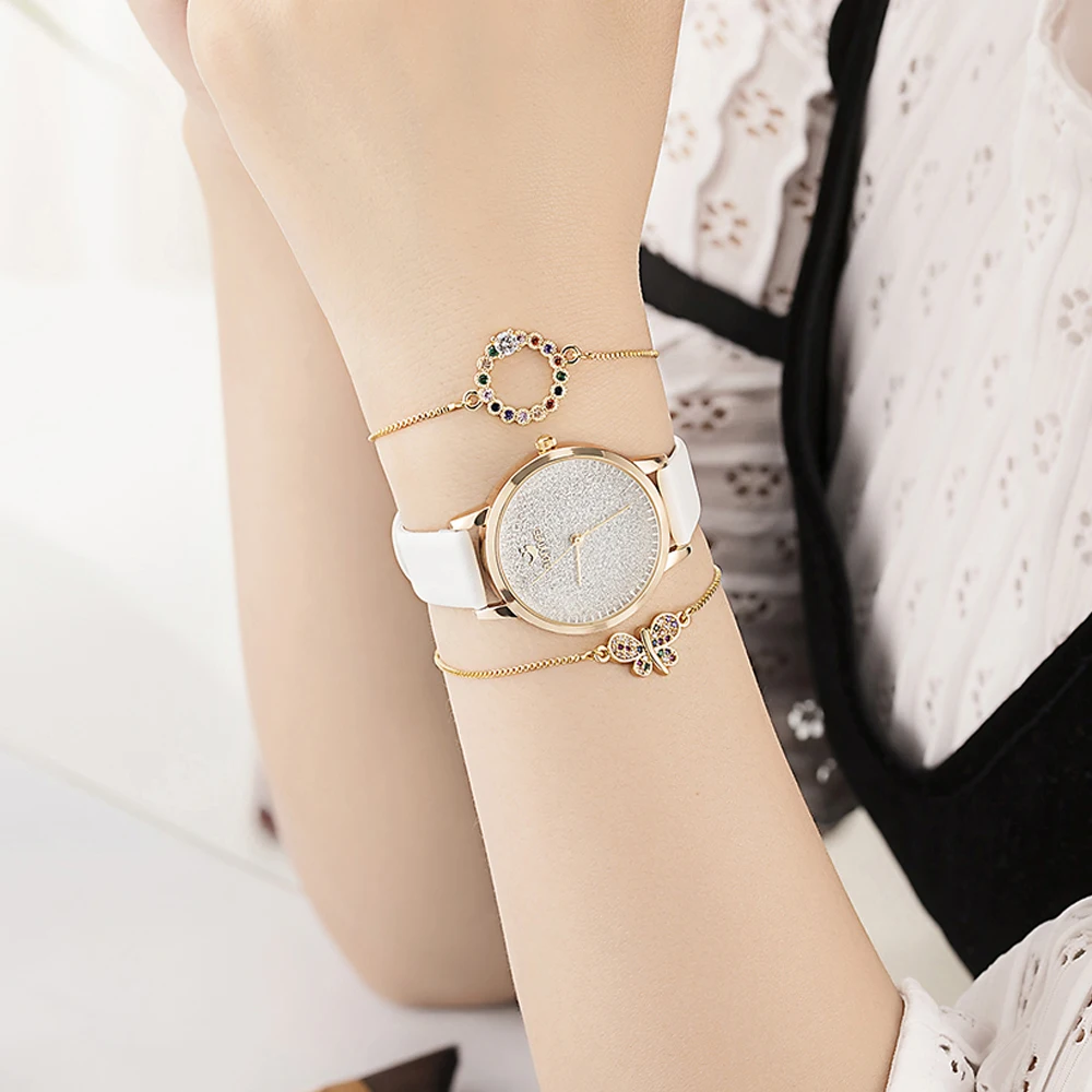 3 шт. Наручные часы наборы браслетов для женщин коровья кожа Звездные наручные