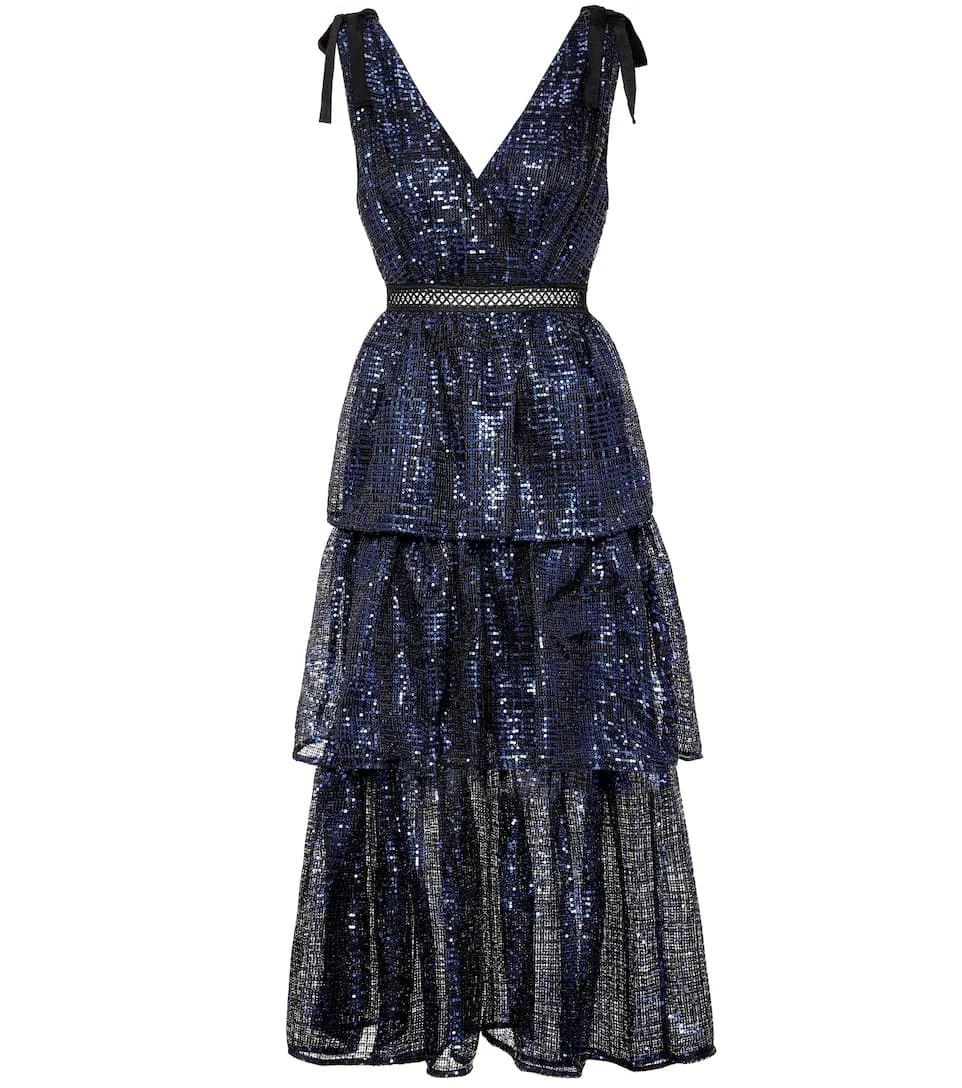 MoaaYina высокое качество осень Глубокий V смешанный цвет блестками женское сексуальное миди темно-синее элегантное платье
