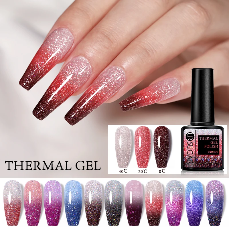 

UR SUGAR Thermal Gel Nail Polish Nail Art Vernis Semi Permanant UV Manicure 7.5ML Color Change Gel Glitter Effect